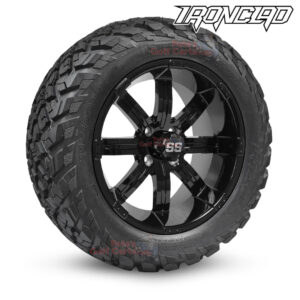 14" Tempest Gloss Black Golf Cart Wheels and 23x10-14 Ironclad All Terrain Golf Cart Tires Combo - Set of 4 (23" tall)