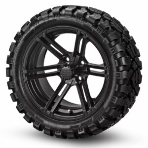 14" Terminator Matte Black Golf Cart Wheels and 23x10-14 DOT All Terrain Golf Cart Tires Combo - Set of 4 (23" tall)
