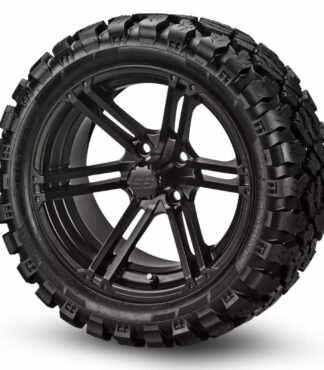 14-inch-terminator-matte-black-golf-cart-wheels-and-23x10R14-sierra-rover-radial-off-road-golf-cart-tires-set-of-4-petesgolfcarts