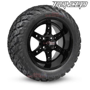 14" Dominator Gloss Black Golf Cart Wheels and 23x10-14 Ironclad All Terrain Golf Cart Tires Combo - Set of 4 (23" tall)