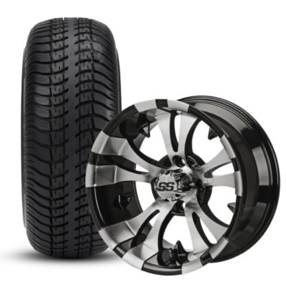 14" Vampire Black/Machined Wheels and 205/30-14 DOT Low Profile Street Turf Tires Set of 4