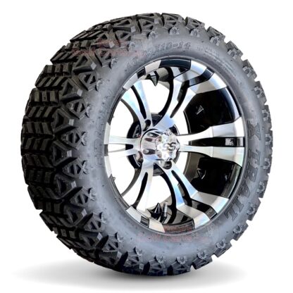 14-inch-vampire-black-machined-aluminum-golf-cart-wheels-14x7-and-23x10-14-6-ply-DOT-all-terrain-golf-golf-cart-tires-set-of-4-angle