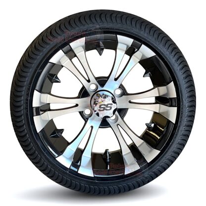 14-inch-vampire-black-machined-aluminum-golf-cart-wheels-205:30-14-dot-low-profile-tires-set-of-4-combo-ezgo-yamaha-clubcar