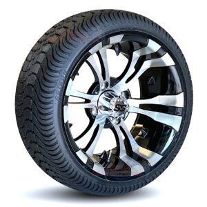 14" Vampire Black/Machined Golf Cart Wheels and 205/30-14 DOT Low Profile Street/Turf Golf Cart Tires Combo - Set of 4 (19.5" tall)