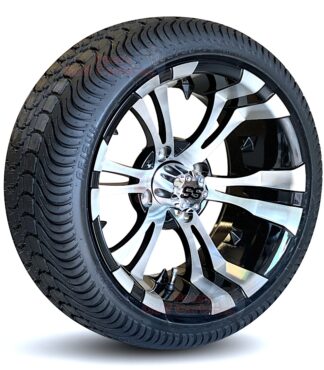 14-inch-vampire-black-machined-aluminum-golf-cart-wheels-205:30-14-dot-low-profile-tires-set-of-4-combo-ezgo-yamaha-clubcar-angle