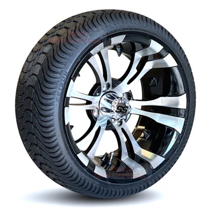 14-inch-vampire-black-machined-aluminum-golf-cart-wheels-205:30-14-dot-low-profile-tires-set-of-4-combo-ezgo-yamaha-clubcar-angle