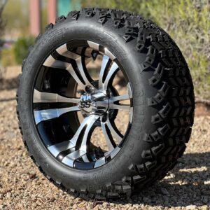 14" Vampire Black/Machined Golf Cart Wheels and 23x10-14 DOT All Terrain Golf Cart Tires Combo - Set of 4 (23" tall)