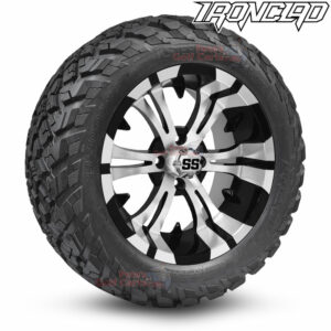 14" Vampire Black/Machined Golf Cart Wheels and 23x10-14 Ironclad All Terrain Golf Cart Tires Combo - Set of 4 (23" tall)