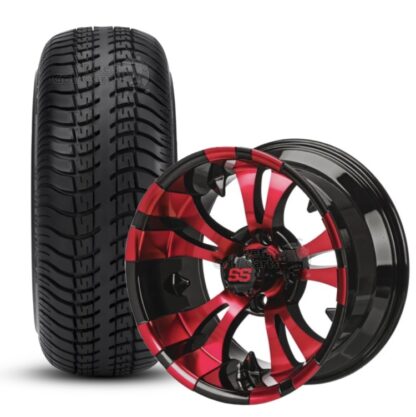 14" Vampire Red/Black Colorway Wheels and 205/30-14 DOT Low Profile Street Turf Tires Set of 4