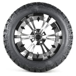14" Vampire Black/Machined Golf Cart Wheels and 23x10-14 Odyssey Helix All Terrain Tires - Set of 4
