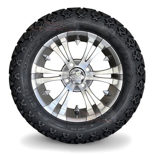 14-inch-vampire-gunmetal-gray-aluminum-golf-cart-wheels-23x10-14-DOT-All-Terrain-Arisun-XTrail-6ply-tires-set-of-4