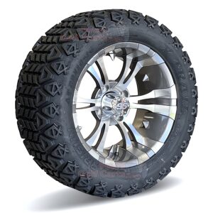 14" Vampire Gunmetal/Machined Golf Cart Wheels and 23x10-14 DOT All Terrain Golf Cart Tires Combo - Set of 4 (23" tall)