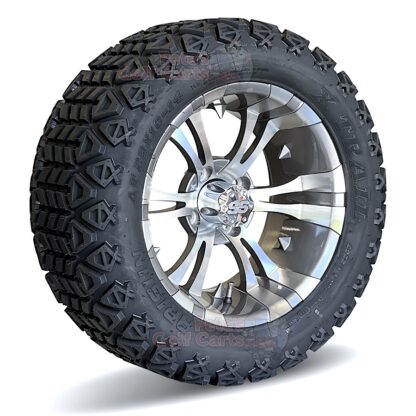 14-inch-vampire-gunmetal-gray-aluminum-golf-cart-wheels-23x10-14-DOT-All-Terrain-Arisun-XTrail-6ply-tires-set-of-4-main