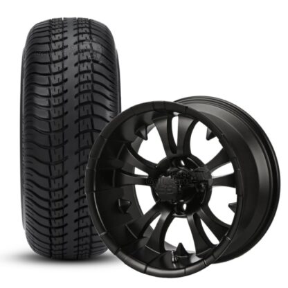 14" Vampire Matte Black Wheels and 205/30-14 DOT Low Profile Street Turf Tires Set of 4