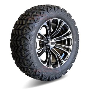 14" Vector Black/Machined Golf Cart Wheels and 23x10-14 DOT All Terrain Golf Cart Tires Combo - Set of 4 (23" tall)