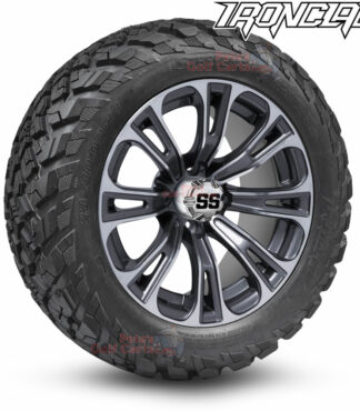 14-inch-vector-gunmetal-grey-golf-cart-wheels-and-23x10-14-ironclad-p3118-wanda-edge-all-terrain-tires-combo-petesgolfcarts-BNDL-TR1408-WH1417