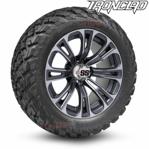 14-inch-vector-gunmetal-grey-golf-cart-wheels-and-23x10-14-ironclad-p3118-wanda-edge-all-terrain-tires-combo-petesgolfcarts-BNDL-TR1408-WH1417