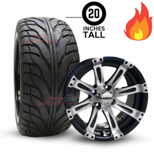 14" Vegas Black/Machined Golf Cart Wheels and 215/35-14 RXS DOT Street/Turf Golf Cart Tires Combo - Set of 4 (20.5" tall)