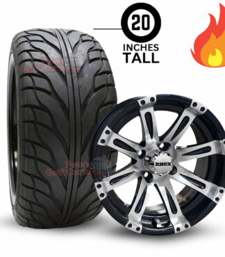 14-inch-vegas-black-machined-golf-cart-wheels-14x6-ET-0-and-215/35-14-20-inch-tall-RHOX-rxs-street-turf-tires-set-of-4-clubcar-ezgo-yamaha-petesgolfcarts