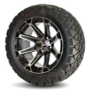14" Viking Machined Black Golf Cart Wheels and 22x10-14 Trail Fox All Terrain Golf Cart Tires Combo - Set of 4 (22" tall)