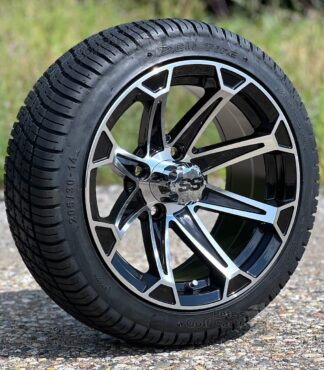 14-inch-viking-black-machined-golf-cart-wheels-205/30-14-deli-dot-street-turf-tires-combo-ezgo-clubcar-yamaha-petesgolfcarts
