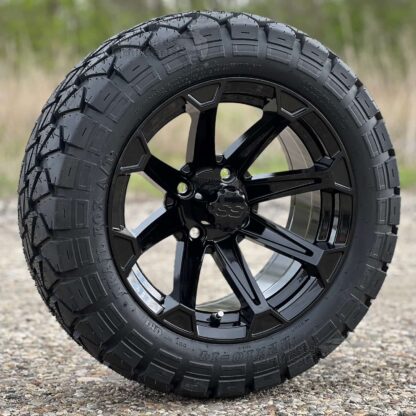 14-inch-viking-gloss-black-aluminum-golf-cart-wheels-and-22x10-14-timberwolf-trailfox-all-terrain-golf-cart-tires-combo-set-of-4-ezgo-clubcar-yamaha-lifted-carts