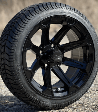 14-inch-viking-gloss-black-golf-cart-wheels-14x7-and-205/30-14-ITP-ultra-gt-street-turf-golf-cart-tires-combo-petesgoflcarts