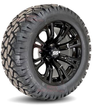 14-inch-voodoo-gloss-black-golf-cart-wheels-and-23x10.5-14-stinger-dot-all-terrain-golf-cart-tires-combo