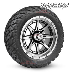 14" Wolverine Black/Machined Golf Cart Wheels and 23x10-14 Ironclad All Terrain Golf Cart Tires Combo - Set of 4 (23" tall)