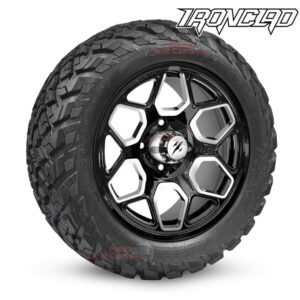 14" Yeti Black/Machined Golf Cart Wheels and 23x10-14 Ironclad All Terrain Golf Cart Tires Combo - Set of 4 (23" tall)