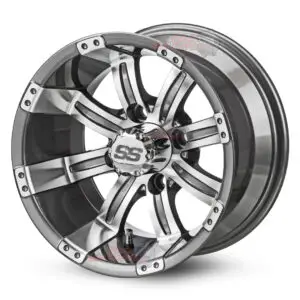 14″ Tempest Gunmetal Golf Cart Wheels Set of 4 | ET -15mm 14″x7″