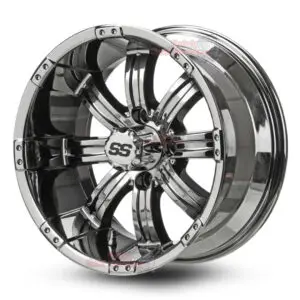 14″ Tempest Chrome Golf Cart Wheels Set of 4 | ET -15mm 14″x7″