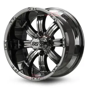 14″ Tempest Black Chrome Golf Cart Wheels Set of 4 | ET -15mm 14″x7″