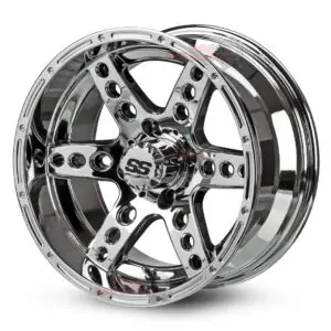14″ Dominator Chrome Golf Cart Wheels Set of 4 | ET -15mm 14″x7″