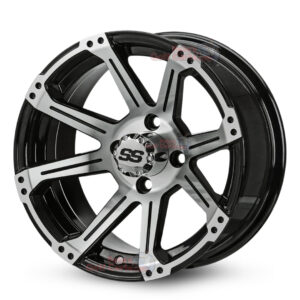 14″ Rampage Black/Machined Golf Cart Wheels Set of 4 | ET -15mm 14″x7″