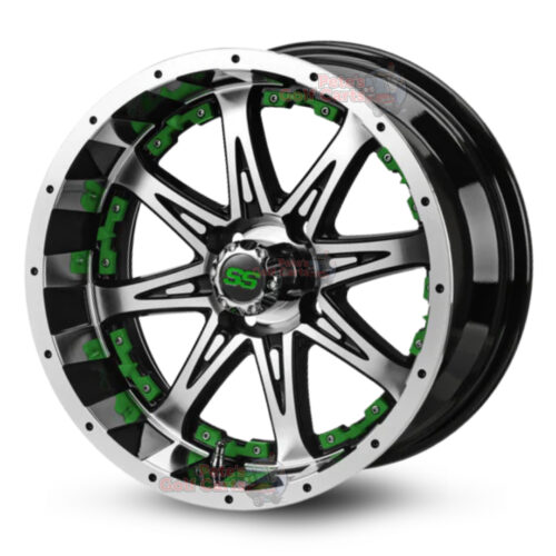 14141-14-inch-Revenge-Black-Machined-GREEN-petes-golf-carts-club-car-ezgo-yamaha