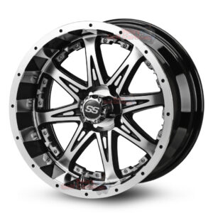 14″ Revenge Black/Machined Golf Cart Wheels with Silver Inserts Set of 4 | ET -15mm 14″x7″