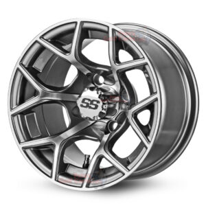 14″ Rally Gunmetal Golf Cart Wheels Set of 4 | ET -15mm 14″x7″