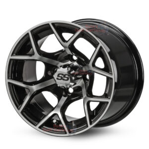 14″ Rally Black/Machined Golf Cart Wheels Set of 4 | ET -15mm 14″x7″