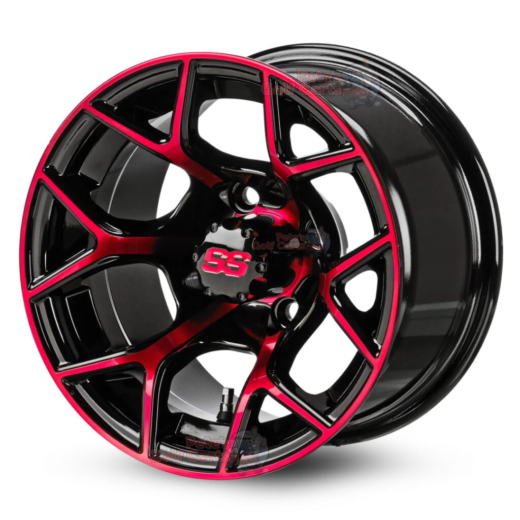 14″ Rally Red/Black Golf Cart Wheels Set of 4 | ET -15mm 14″x7″ - Petes ...