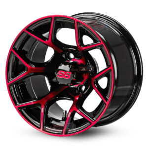 14″ Rally Red/Black Golf Cart Wheels Set of 4 | ET -15mm 14″x7″