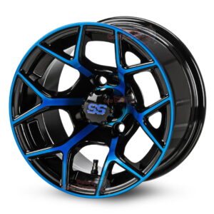 14″ Rally Blue/Black Golf Cart Wheels Set of 4 | ET -15mm 14″x7″