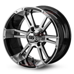14″ Stallion Black/Machined Golf Cart Wheels Set of 4 | ET -15mm 14″x7″