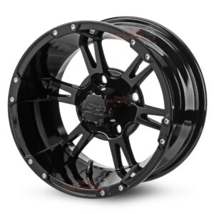 14″ Stallion Gloss Black Golf Cart Wheels Set of 4 | ET -15mm 14″x7″