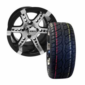 14" RX260 Black/Machined Golf Cart Wheels and 225/40-14 Duro Excel Touring DOT Street/Turf Golf Cart Tires Combo - Set of 4 (21" tall)