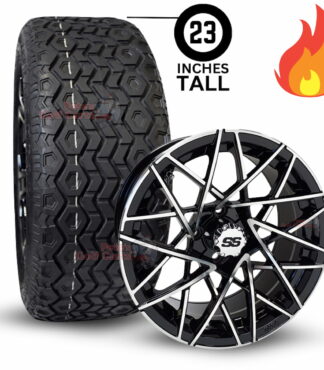 15-inch-RX395-Black-Machined-golf-cart-wheels-15x7-ET-25-and-23x8.50R15-rhox-mojave-steel-belted-radial-DOT-all-terrain-golf-cart-tires-combo-set-of-4-clubcar-ezgo-yamaha-petesgolfcarts