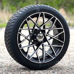 15" RX395 Black/Machined Golf Cart Wheels and 205/35R15 Steel Belted Radial DOT Street/Turf Tires Combo – Set of 4 (21" tall)