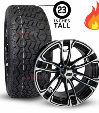15-inch-RX398-Black-Machined-golf-cart-wheels-15x7-ET-25-and-23x8.50R15-rhox-mojave-steel-belted-radial-DOT-all-terrain-golf-cart-tires-combo-set-of-4-clubcar-ezgo-yamaha-petesgolfcarts