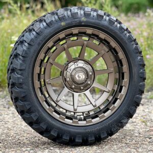 15" GTW Barricade Bronze Golf Cart Wheels and 23x10R15 GTW Maverick Steel Belted Radial All Terrain Tires - Set of 4 (23" tall)