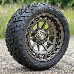 15" GTW Barricade Bronze Golf Cart Wheels and 23x10R15 GTW Maverick Steel Belted Radial All Terrain Tires - Set of 4 (23" tall)
